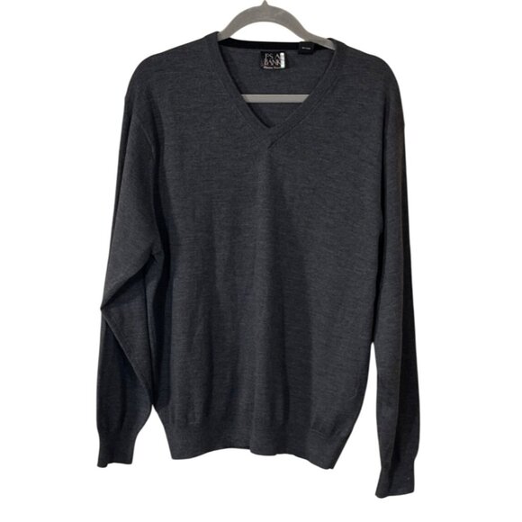 JoS A Bank Merino Wool Sweater Charcoal V-Neck Size L Large Grey - Picture 1 of 5